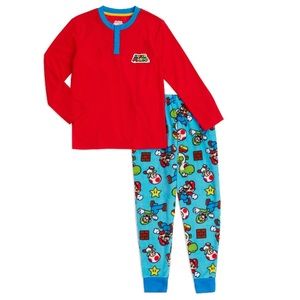 Nintendo Super Mario Brothers kids red blue pajamas w Mario Luigi Yoshi 6/7